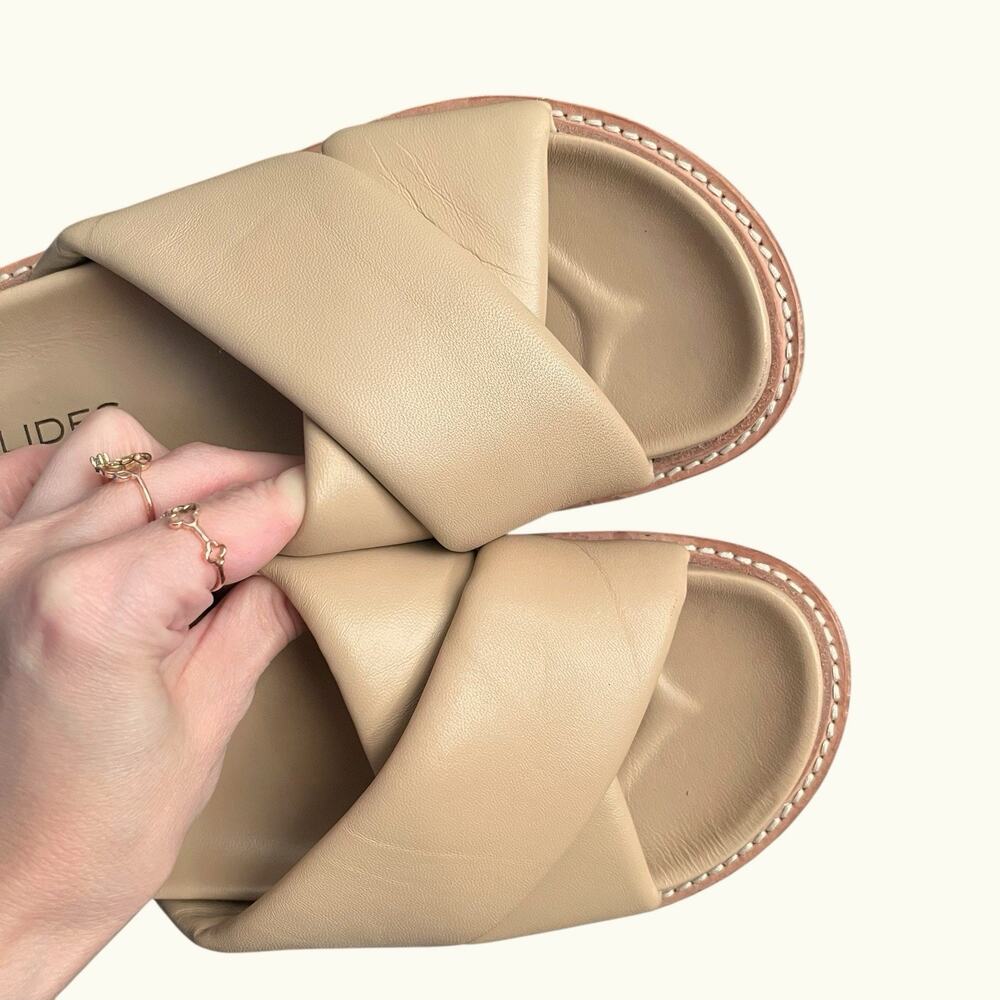 J Slides Roland Leather Sandals Slides 6.5M Tan Slip On Flats Casual Minimalist - Picture 5 of 8